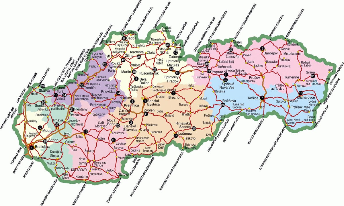 სლოვაკეთი ტურისტული ატრაქციონები რუკა