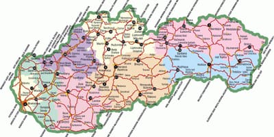 სლოვაკეთი ტურისტული ატრაქციონები რუკა